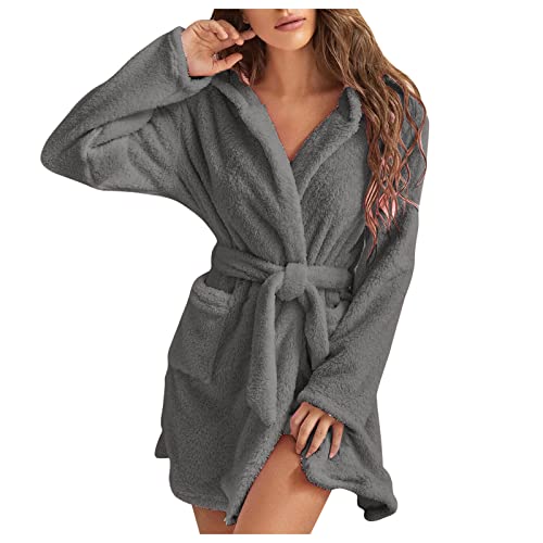 Awrvia Bademantel Damen Kapuzen Nachtwäsche Fleece Hausmantel Leicht Weich Morgenmantel Plüsch Lange Loungewear Flanell Kapuzenbademantel Microfaser Elegant Pyjamas Kuschelig Weicher Kleidung von Awrvia