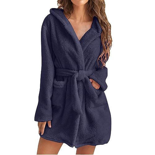 Awrvia Bademantel Damen Kapuzen Nachtwäsche Fleece Hausmantel Leicht Weich Morgenmantel Plüsch Lange Loungewear Flanell Kapuzenbademantel Microfaser Elegant Pyjamas Kuschelig Weicher Kleidung von Awrvia