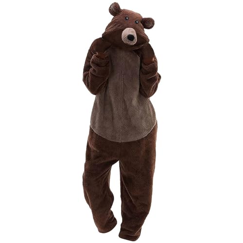 Awrvia Jumpsuit Damen Große Größe Overall Teddy Fleece Einteiler Onesie Lang Bequemer Pyjama Flauschig Plüsch Hausanzug Anzug Warm Schlafanzug Flauschig von Awrvia