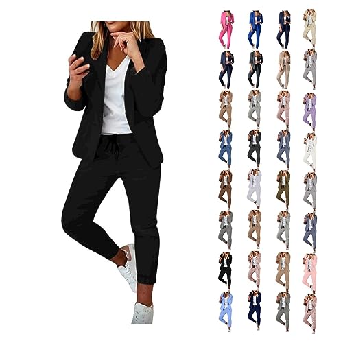 Awrvia Blazer Damen Elegant Hosenanzüge 2-teilig Lang Anzugjacke Karo Einfarbig Anzug Set Slimfit Festlich Damenanzug Sportlich Freizeitmantel Business Mode Mantel Angebote des Tages Heute von Awrvia