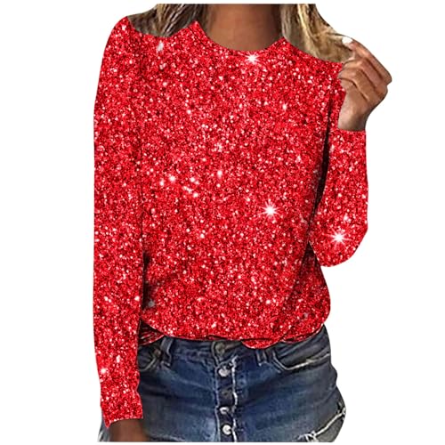 Awrvia Blusen Damen Elegant Festliche Langarmshirt Sexy Baumwolle Outfit Pailletten Modern Oberteil mit Glitzer ShirtOberteile Langarm Tunika Festliche Blusen Angebote des Tages Heute Damen von Awrvia