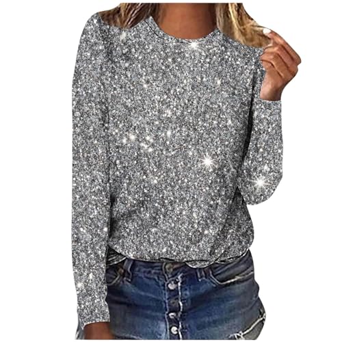 Awrvia Blusen Damen Elegant Festliche Langarmshirt Sexy Baumwolle Outfit Pailletten Modern Oberteil mit Glitzer ShirtOberteile Langarm Tunika Festliche Blusen Angebote des Tages Heute Deal von Awrvia