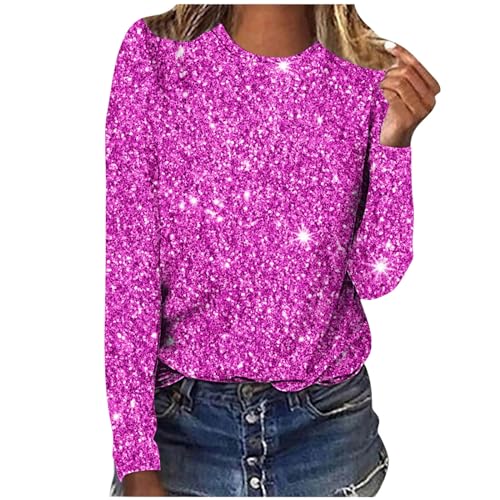 Awrvia Blusen Damen Elegant Festliche Langarmshirt Sexy Baumwolle Outfit Pailletten Modern Oberteil mit Glitzer ShirtOberteile Langarm Tunika Festliche Blusen Angebote des Tages Heute von Awrvia