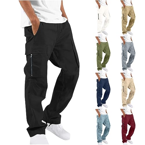 Awrvia Cargohose Herren Lockere Hose Chino Cargo Sporthose Casual Baumwolle Freizeithose Elastische Taille Outdoorhose mit Kordelzug Sweatpants mit Taschen Haremshose Einfarbiges Leicht Stoffhose von Awrvia