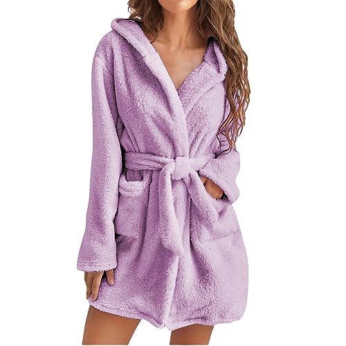 Awrvia Damen Bademantel Lang Große Größen Niedlich Schnelltrocknend Saugstark Badeponcho Leicht Hochzeit Hausmantel Langarm Elegant Morgenmantel Frottee Kuschelfleece mit Kapuze Bathrobe von Awrvia