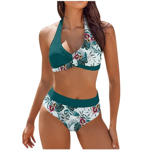 Awrvia Damen Bikini Set Badeanzug V Ausschnitt Zweiteiliger Wickeloptik Bademode Triangel Breites Schwimmanzug High Waist Tankini Sets Sexy Swimsuit Strandbikini Push Up für Damen Monokini 2024 von Awrvia