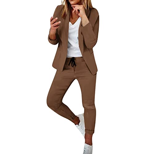 Awrvia Damen Zweiteiliger Sportlich Hosenanzug Lang Oberteil und Weites Bein Hose Sommer 2 Teilig Einfarbiges Oversized Blazer Anzug Sportlich Casual Sexy Outfits Atmungsaktive 2 Stück Streetwear von Awrvia