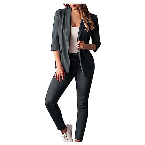 Awrvia Damen Blazer Sportlich Elegant Hosenanzug Business Anzug Set Zweiteiliger Formal Anzugjacke Slim Fit Hose Revers Büro Outfits Mode 2 Stück Jacke Festlich Mantel Lässige Sweatblazer von Awrvia