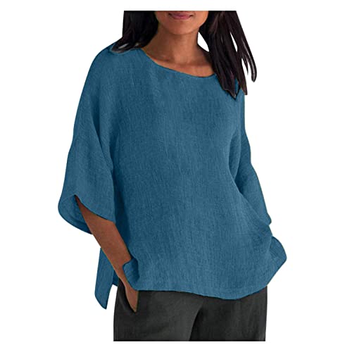 Awrvia Damen Bluse Oversize Leinenbluse Hemdbluse Leinen Elegant Weiß Longbluse Bügelfrei Casual Blusenshirt Kurzärmeliges Rundhals Damenblusen Schwarz von Awrvia