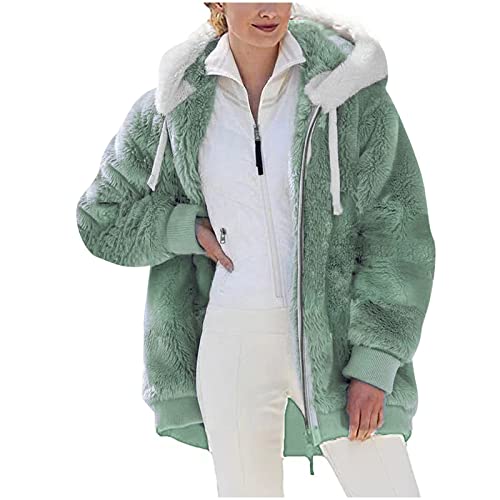 Awrvia Damen Fleecejacke Teddy Fleece Winterjacke Warm Gefüttert Mantel Winter Kapuzenpullover Reißverschluss Hoodie Oversize Jacken Flauschig Plüschjacke Sweatshirt mit Taschen Softshelljacke von Awrvia