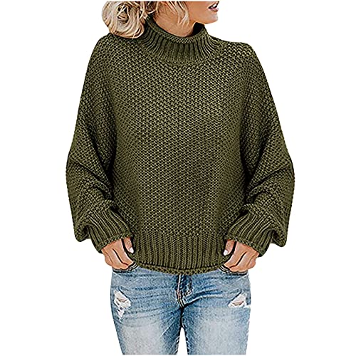 Awrvia Damen Rollkragenpullover Lang Strickpullover Baumwolle Stretch Longpullover Warm Oversize Pullover Casual Winterpullover Weich Dicker Grobstrickpullover angebot des tages heute von Awrvia