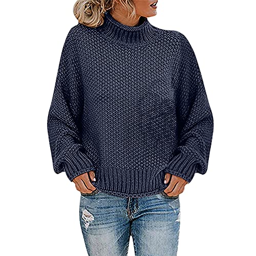 Awrvia Damen Rollkragenpullover Lang Strickpullover Baumwolle Stretch Longpullover Warm Oversize Pullover Casual Winterpullover Weich Dicker Grobstrickpullover angebote des tages heute von Awrvia