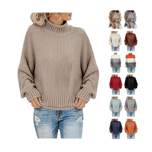 Awrvia Damen Rollkragenpullover Lang Strickpullover Baumwolle Stretch Longpullover Warm Oversize Pullover Casual Winterpullover Weich Dicker Grobstrickpullover warehouse deals angebote von Awrvia