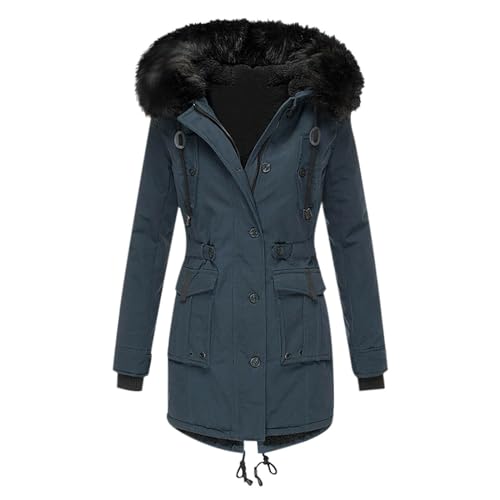 Awrvia Damen Winter Jacke Parka Winterjacke Teddyfell Gefüttert Wintermantel Modische Elastisch Mantel Große Größen Winterparka Thermo Fleece Winterjacken mit Fell Kragen Kapuze Winterjacke von Awrvia