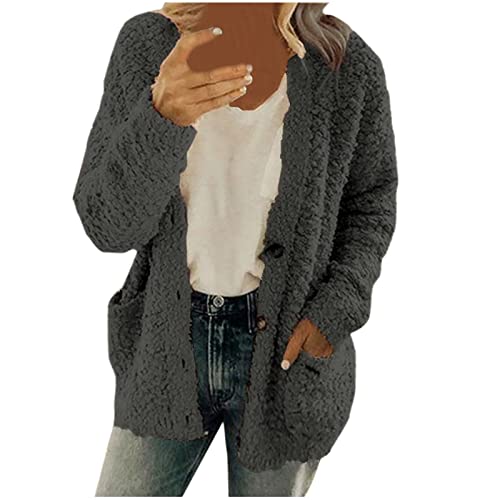 Awrvia Fleecejacke Damen Flauschig Strickjacke Fleece Weich Winterjacke Slim Warm Wintermantel Casual Sportlich Übergangsjacke Einfarbig Sweatshirt Langarm Outdoor Jacken Modische Retro Oberteile von Awrvia