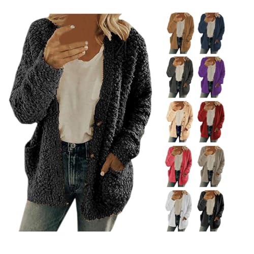 Awrvia Fleecejacke Damen Flauschig Strickjacke Fleece Weich Winterjacke Slim Warm Wintermantel Casual Sportlich Übergangsjacke Einfarbig Sweatshirt Langarm Outdoor Jacken Modische Retro Oberteile von Awrvia