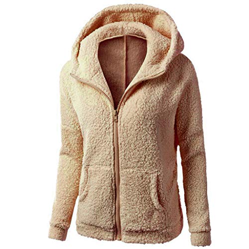 Awrvia Fleecejacke Damen Teddy Plüschjacke mit Kapuze Fellmantel Warm Übergangsjacke mit Reißverschluss Plüschmantel Lässige Langarm Jacken Casual Einfarbig Mantel Bequeme Basic Wintermantel von Awrvia