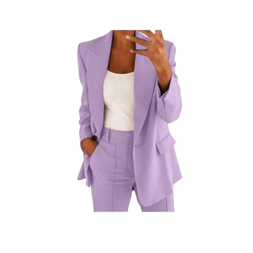 Awrvia Geburtstagsgeschenk für Frauen Zweiteiliger Damen Anzug Set Revers Büro Hosenanzug Formal Blazer Langarm Freizeitanzug Anzugjacke Anzug Slim Fit Sportanzug Einfarbig Lounge Set Sommer von Awrvia