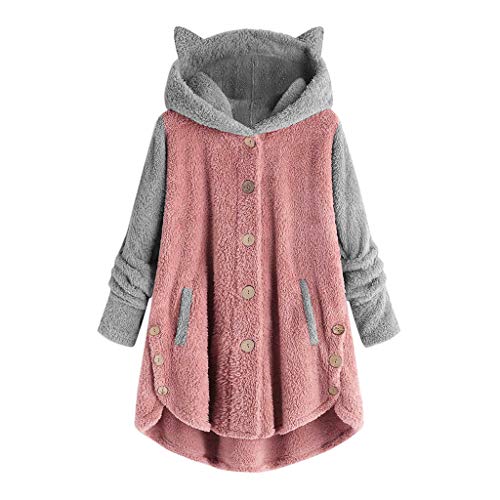 Awrvia Hoodie Damen Oversize PlüSchjacke Warm GefüTterte Fleecemantel LäSsige Teddyjacke Flauschig KäTzchen Wintermantel Farbblock Lange Cardigan Kuschelig Kawaii Kapuzenjacke mit Taschen Mantel von Awrvia