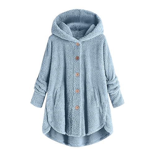 Hoodie Damen Y2K PlüSchjacke Warm GefüTterte Fleecemantel LäSsige Teddyjacke Flauschig KäTzchen Oversize Wintermantel Farbblock Lange Mantel Kuschelig Kawaii Kapuzenjacke mit Taschen von Awrvia