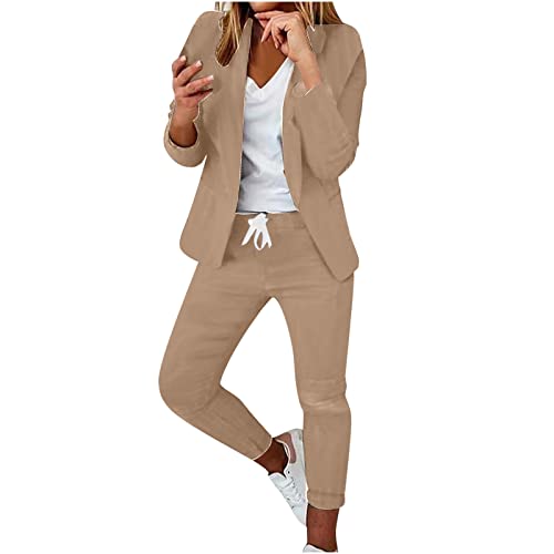 Awrvia Hosenanzüge Elegant Damen Zweiteiler Festlich Elegant Unifarbener Sommeranzug Stylische Einfarbig Freizeitanzug Atmungsaktive Outfits Langarm Anzugjacke Blazer Hose Outfits Set von Awrvia
