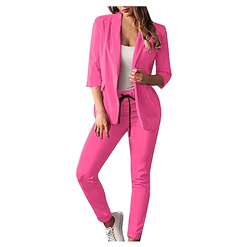 Awrvia Hosenanzüge für Damen Blazer 2-teilig Anzugjacke Karo Einfarbig Anzug Set Slimfit Festlich Damenanzug Sportlich Streetwear Elegant Freizeitmantel Business Mode Mantel Rave Oberbekleidung von Awrvia