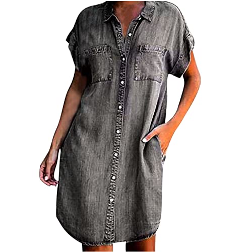 Awrvia Jeanskleid Damen Lang Hemdkleid Denim Kleid Maxi Modern Sommerkleider Locker Freizeitkleid mit Taschen Shirtkleid V-Ausschnitt GroßE GrößE Blusenkleid Sommer Vintage Tunikakleider Awrvia Jeanskleid Damen Lang Hemdkleid Denim Kleid Maxi Modern Sommerkleider Locker Freizeitkleid mit Taschen Shirtkleid V-Ausschnitt GroßE GrößE Blusenkleid Sommer Vintage Tunikakleider von Awrvia