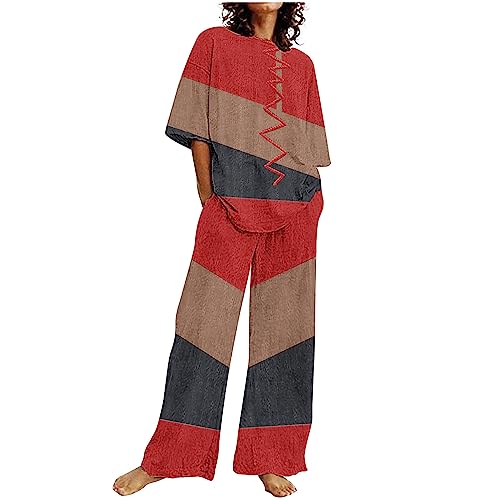 Awrvia Jogginganzug Damen Baumwolle Leinen Hosenanzug Sommer Elegant Zweiteiler Modische Sportlich 2 Teiliges Schlanke Übergroßes Yogahose Set Einfarbiges Freizeitanzug Angebote des Tages Heute von Awrvia