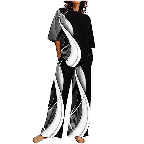 Awrvia Jogginganzug Damen Baumwolle Leinen Hosenanzug Sommer Elegant Zweiteiler Modische Sportlich 2 Teiliges Schlanke Übergroßes Yogahose Set Einfarbiges Freizeitanzug von Awrvia