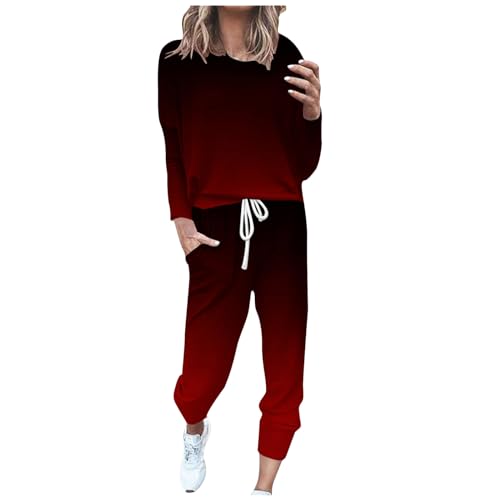 Awrvia Jogginganzug Damen Lang Set Baumwolle Modische Freizeitanzug Vintage Einfarbig Trainingsanzug Frauen Slim Sportanzug Bequemer Fitnessanzug mit Taschen Sweatshirt Hoodie Oversized Zweiteiler von Awrvia
