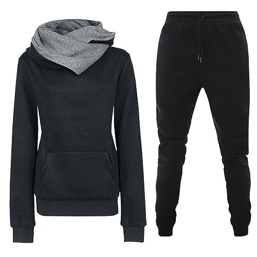 Awrvia Jogginghosen Damen 2-Teilig Set Lockere Modische Trainingsanzug Y2K Zweiteiler Sportlich Pullover Druck Hoodies Lässig Oberteile und Sporthosen Baumwolle Freizeitanzug Lang Kapuzenjacke von Awrvia