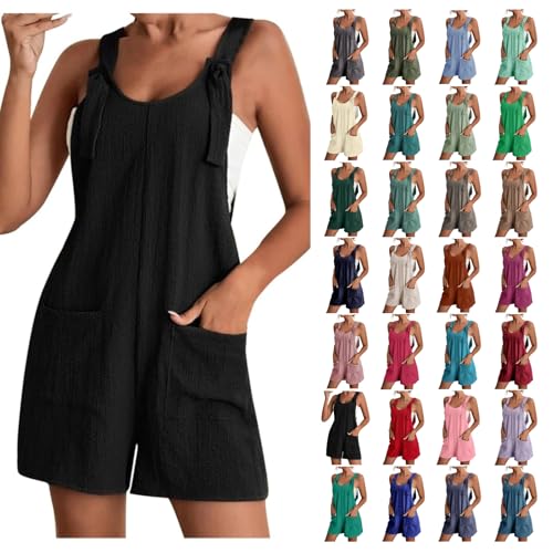 Awrvia Jumpsuit Sommer Damen Elegant Playsuit Modische Unifarbener Weiches Romper Ärmellos Verstellbaren Trägern Overall Atmungsaktive Kurz Weites Bein Latzhose mit Taschen Strampler von Awrvia