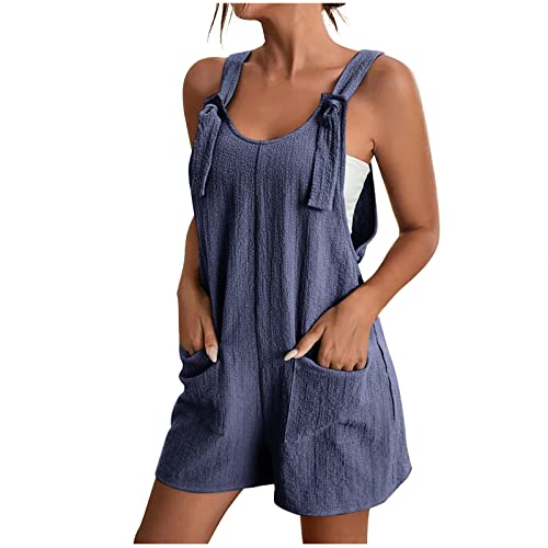 Awrvia Jumpsuit Sommer Damen Elegant Playsuit Modische Unifarbener Weiches Romper Ärmellos Verstellbaren Trägern Overall Atmungsaktive Kurz Weites Bein Latzhose mit Taschen Strampler von Awrvia