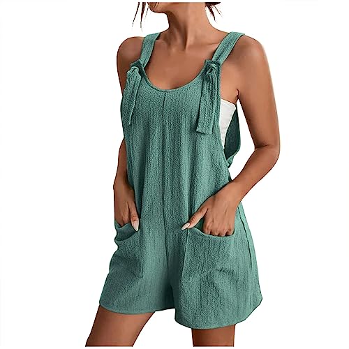 Awrvia Jumpsuit Sommer Damen Elegant Playsuit Modische Unifarbener Weiches Romper Ärmellos Verstellbaren Trägern Overall Atmungsaktive Kurz Weites Bein Latzhose mit Taschen Strampler von Awrvia