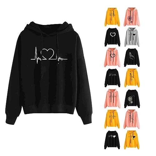 Awrvia Kapuzenpullover Damen Lang Winterjacke Locker Weihnachtspullover Gedruckt Oversize Streetwear Sportlich Style Mantel Liebesdruck Langarmshirt Casual Couple Hoodie Pulli College Jacke von Awrvia