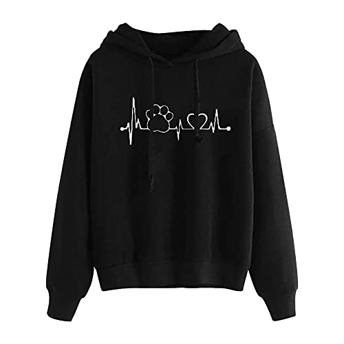 Awrvia Kapuzenpullover Damen Winterjacke Lang College Jacke Locker Weihnachtspullover Gedruckt Oversize Streetwear Sportlich Style Mantel Liebesdruck Langarmshirt Casual Couple Hoodie Pulli von Awrvia