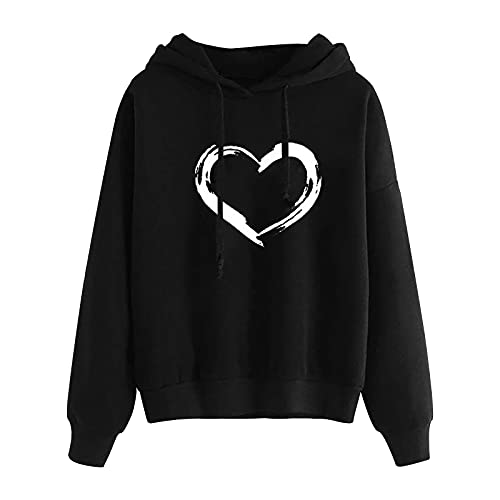 Awrvia Kapuzenpullover Damen Winterjacke Lang College Jacke Locker Weihnachtspullover Gedruckt Oversize Streetwear Sportlich Style Mantel Liebesdruck Langarmshirt Casual Couple Hoodie Pulli von Awrvia