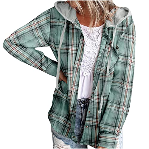 Awrvia Karierte Jacke Damen Langarm Kapuzenjacke mit Seitentaschen Freizeitmantel Baumwolle Mode Flanellhemd Weiches Casual Holzfällerhemd Button down Wintermantel für Herbst Übergangsjacke von Awrvia