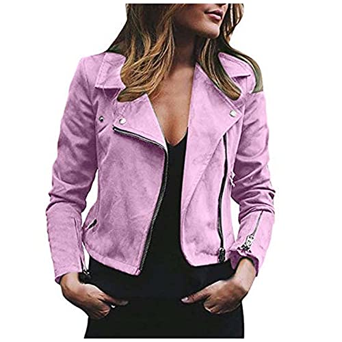 Awrvia Kunstlederjacke Damen Motorrad Oversized Jacke klassisch Bikerjacke Elegant Retro Lederjacke Reißverschluss Mantel Kurz Leicht Übergangsjacke Vegan Mode Windjacke Outdoor Mantel von Awrvia