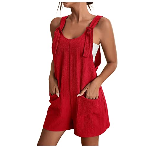 Awrvia Kurzer Jumpsuit Damen Elegant Playsuit Sommer Casual Overall V-Ausschnitt Elegant Einteiler Hose Lose Kurzarm Latzhose mit Taschen und Gürtel Romper Sexy Weich Sommerhose Kuschelig Shorts von Awrvia