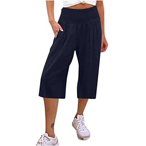 Awrvia Last Minute Angebote von Amazon Heute Leinenhose Damen Sommer 3/4 Sommerhose Leicht Caprihose Stretch Straight Leg Freizeithose High Waist Leinen Stoffhose Casual Strandhose Einfarbig von Awrvia