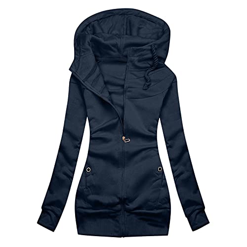 Awrvia Mantel Damen Elegant Kapuzenjacke Lang Softshelljacke Langarm Parka Steppmantel Reißverschlus Taschen Übergangsjacke Winddichter Einfarbig Trenchcoat Geschnittener Gemütlich Wintermantel von Awrvia