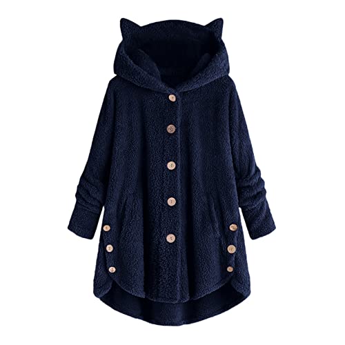 Awrvia Mantel Damen Winter Plüschjacke Langarm Wintermantel Warm Sweatshirt Full Zip Kapuzenpullover Freizeit Hoodie mit Kapuze Strickjacke Vintage Kapuzenjacke mit Taschen Cardigan von Awrvia