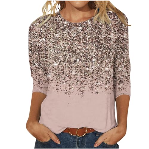 Awrvia Oberteile Damen Elegant Bluse 3/4 Ärmel Hemd Festlich Party Bluse Große Größen Passform Blusenshirt Gradientenfarbe Lockere Shirt Langarm Tunika Glitzertop Premium Marken Sneaker danen von Awrvia