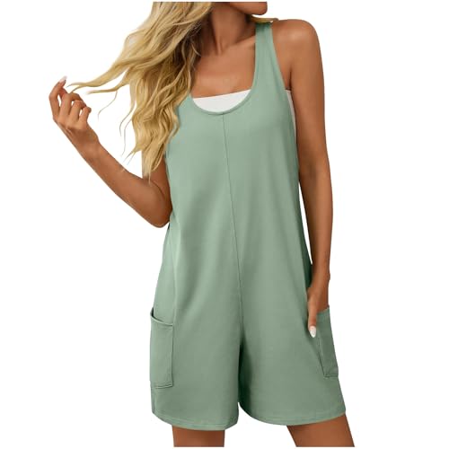 Awrvia Overall Elegant Sommer Damen Jumpsuit Einfarbig Business Strampler Sport O-Ausschnitt Playsuit Modisches Festlich Latzhose Ärmellos Kurzer Weites Bein Trägerhose mit Taschen Romper von Awrvia
