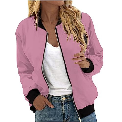 Awrvia Pilotenjacke Damen Leichte Übergangsjacke Langarm Kurz Bomberjacke Vintage Oversized College Jacke Casual FrüHling Sweatjacke Retro Racing Einfarbig Streetwear Zip Moden Outwear von Awrvia