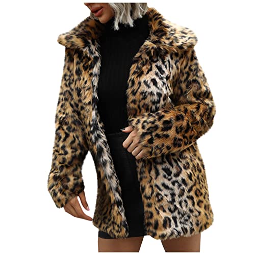 Awrvia Plüschjacke Damen Dicker Winterjacke Leopard/Tiger Muster Trenchcoat Warme Kunstpelz Mantel Flauschige Elegant Fellmantel Modische Vintage Nerzmantel Parka Jacke Slim Fit Wintermantel von Awrvia