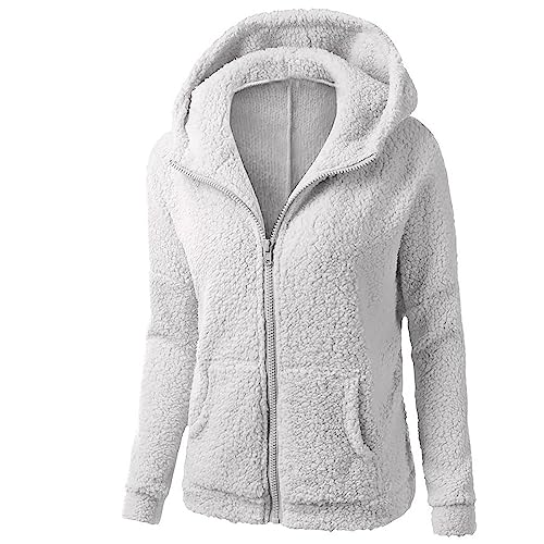 Awrvia Plüschjacke Damen Elegant Teddyfleece Lässige Mode Sweatshirt Übergang Warm Softshelljacke mit Kapuze und Taschen Winterjacke Reißverschluss Weich Herbstjacke 2023 Oversize Kuscheljacke von Awrvia