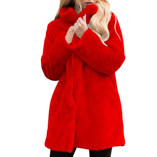 Awrvia Plüschjacke Damen Teddy Coat Mantel mit Kapuze Teddyjacke Winter Plüschmantel Dicke Warm Felljacke Verdickte Elegante Kunstpelz Lange Wintermantel Outdoor Winddicht Winterjacke von Awrvia