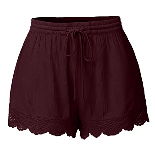 Awrvia Premium Marken Sneaker danen Shorts Damen Sommer Hose Mode Lässige Stoffhose Elastische Taille Jogginghose Spitzenrand Gerades Bein Strandshorts mit Kordelzug Trainingshose Hotpants von Awrvia